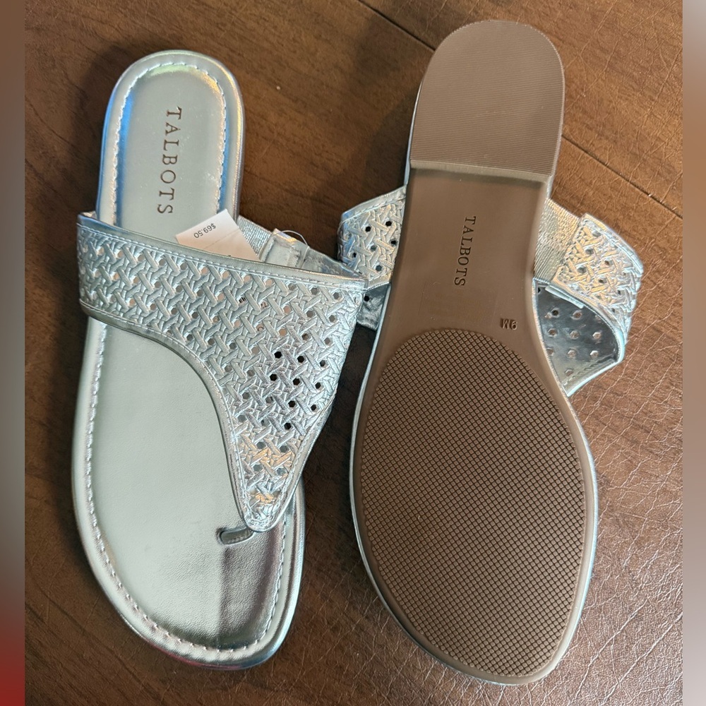 NWT Talbots Metallic Silver Woven Sandals SZ 9 Never Worn - Picture 4 of 12